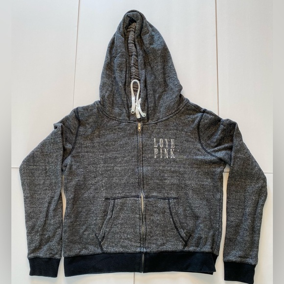 PINK Victoria's Secret Tops - PINK Victoria's Secret Black and Gray Zip-Up Hoodie